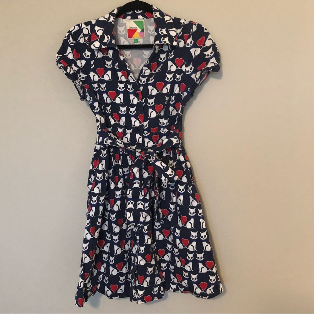 MODCLOTH FERVOUR Cat Lover Dress Heart Small